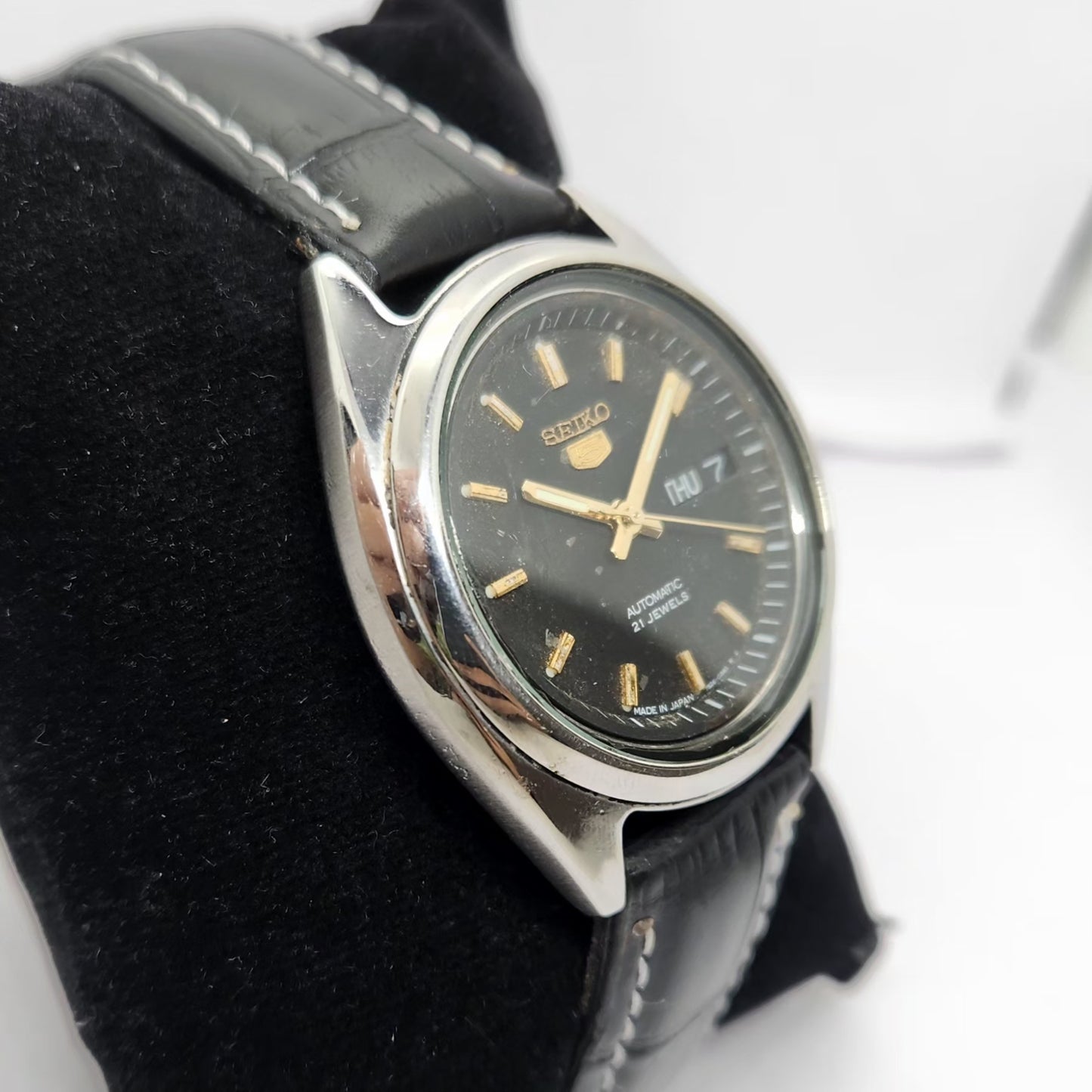 Vintage 1997 Original Seiko 5 Automatic 7s26-0090 Black Face 21 Jewels Day-Date Japanese Men's Wrist Watch OG287