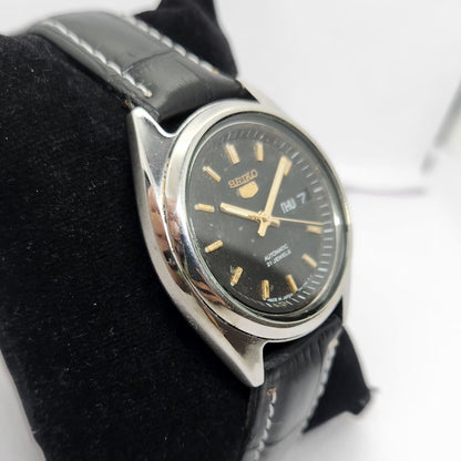 Vintage 1997 Original Seiko 5 Automatic 7s26-0090 Black Face 21 Jewels Day-Date Japanese Men's Wrist Watch OG287