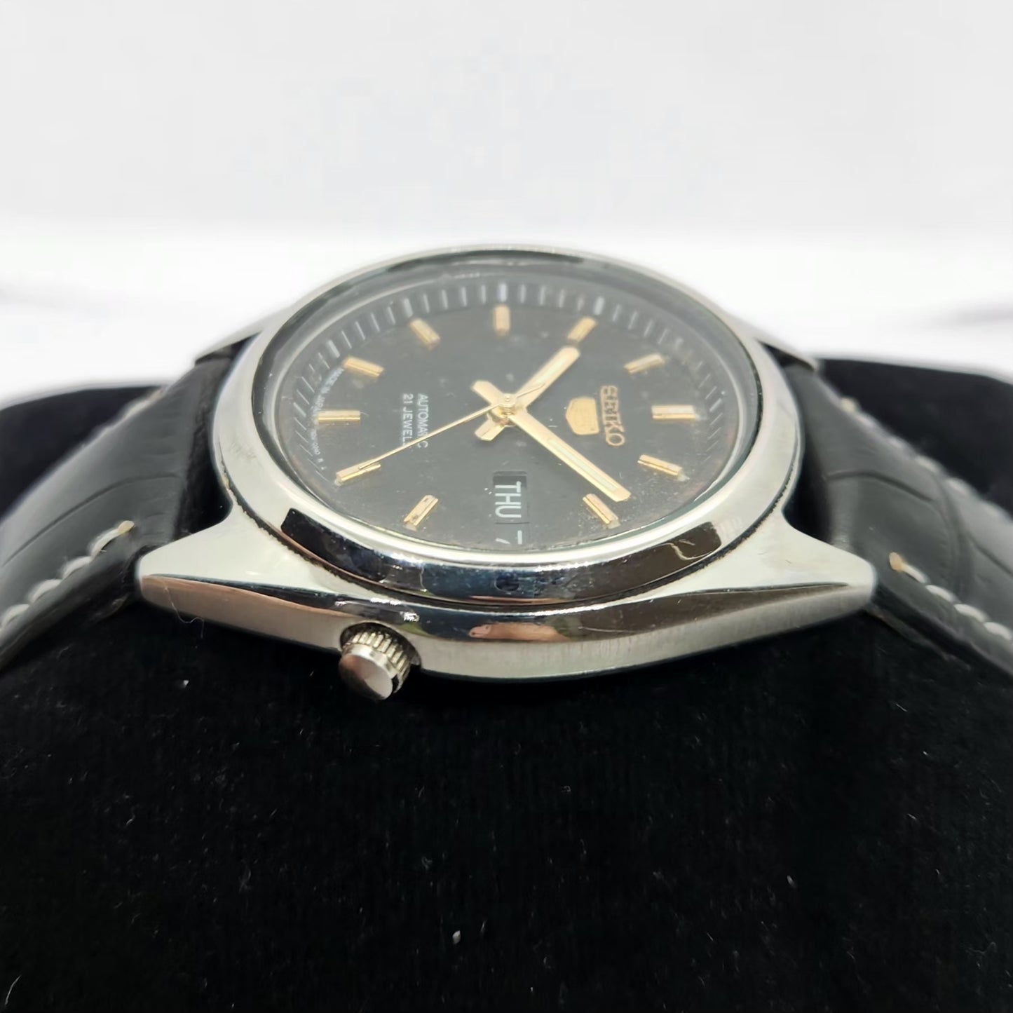 Vintage 1997 Original Seiko 5 Automatic 7s26-0090 Black Face 21 Jewels Day-Date Japanese Men's Wrist Watch OG287