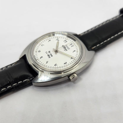 Vintage MOD HMT Kohinoor Devanagari Hand Winding 17 Jewels White Face Black Strap Men's Wrist Watch G25