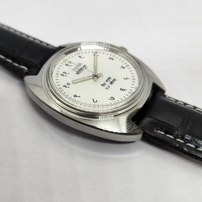 Vintage MOD HMT Kohinoor Devanagari Hand Winding 17 Jewels White Face Black Strap Men's Wrist Watch G25