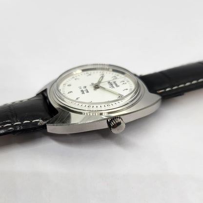 Vintage MOD HMT Kohinoor Devanagari Hand Winding 17 Jewels White Face Black Strap Men's Wrist Watch G25