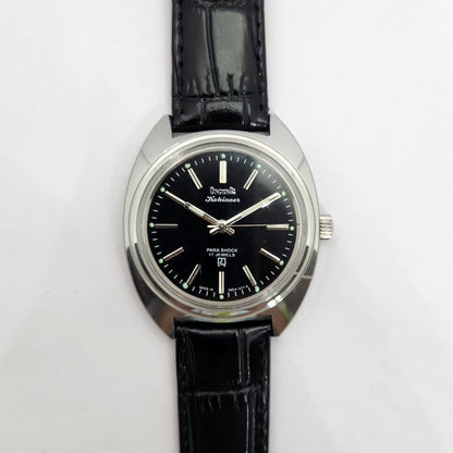 Vintage MOD HMT Kohinoor Hand Winding 17 Jewels Black Face Black Strap Men's Wrist Watch G27