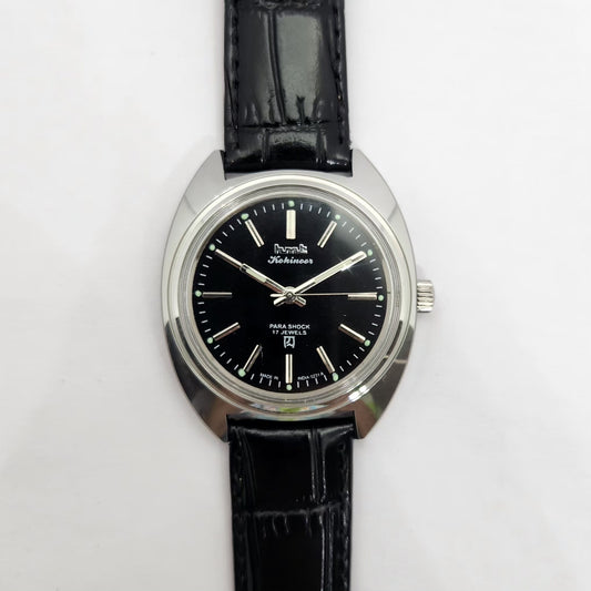 Vintage MOD HMT Kohinoor Hand Winding 17 Jewels Black Face Black Strap Men's Wrist Watch G27