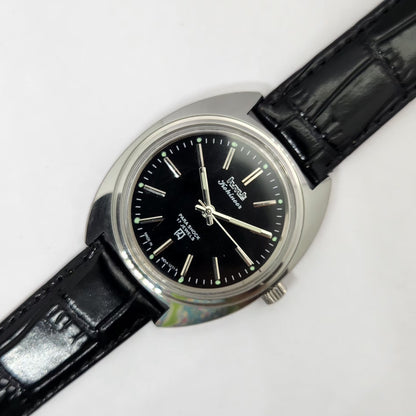 Vintage MOD HMT Kohinoor Hand Winding 17 Jewels Black Face Black Strap Men's Wrist Watch G27