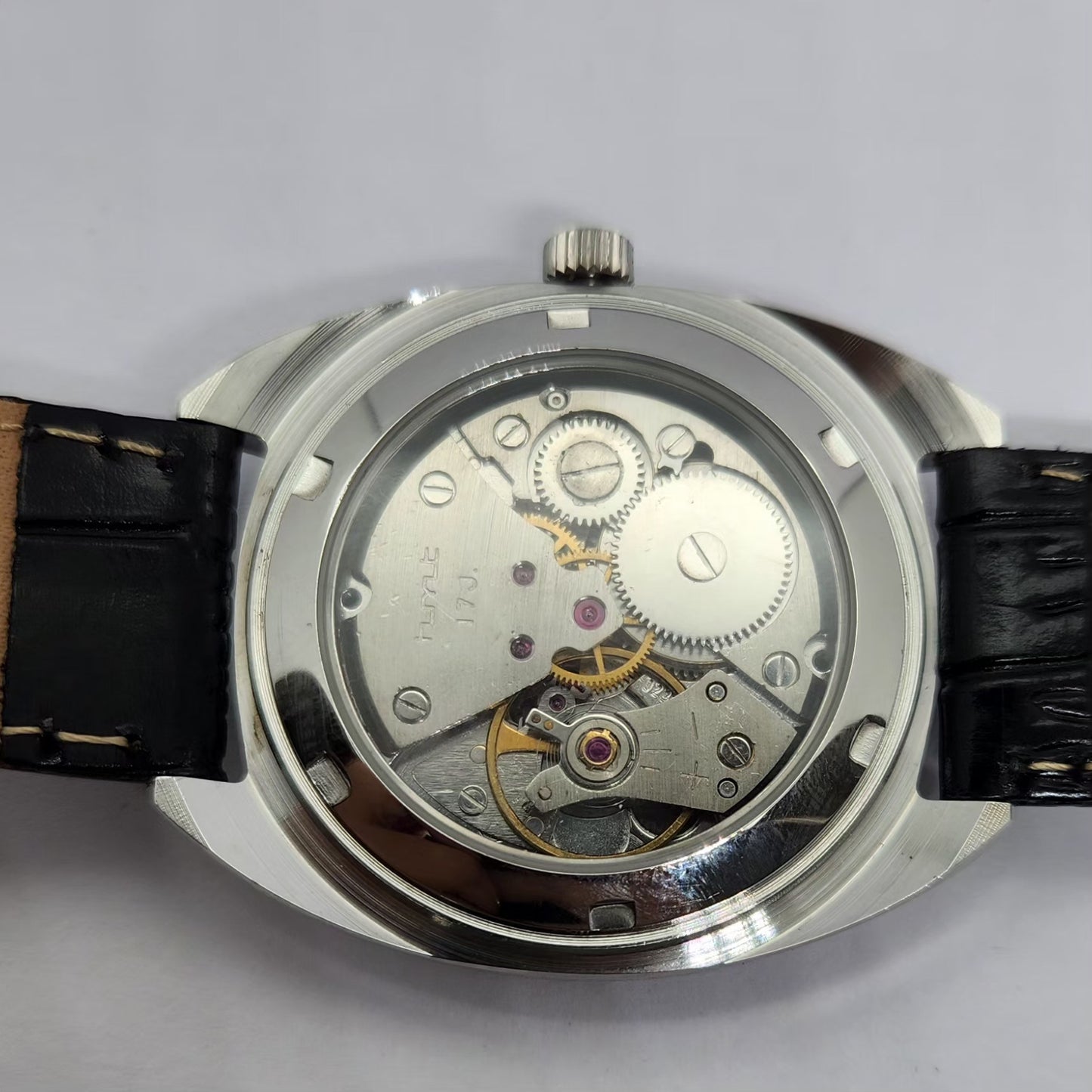 Vintage MOD HMT Kohinoor Hand Winding 17 Jewels Black Face Black Strap Men's Wrist Watch G27