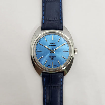 Vintage MOD HMT Kohinoor Hand Winding 17 Jewels Blue Face Blue Strap Men's Wrist Watch G23