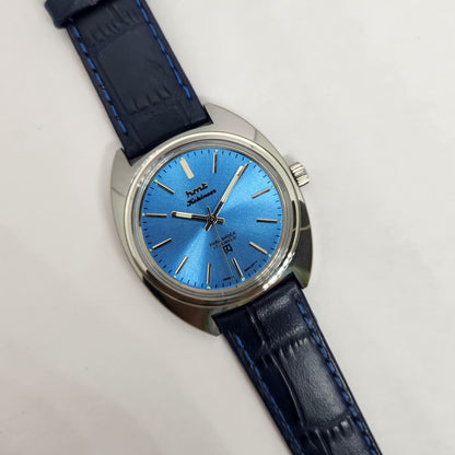 Vintage MOD HMT Kohinoor Hand Winding 17 Jewels Blue Face Blue Strap Men's Wrist Watch G23