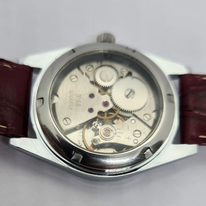 Vintage MOD HMT Kohinoor Devanagari Hand Winding Fluted Bazel SIlver Face Red Strap Men's Wrist Watch G29