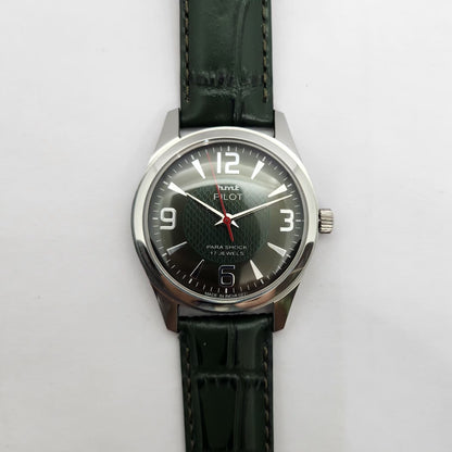 Vintage MOD HMT Pilot Hand Winding 17 Jewels Green Face Green Strap Men's Wrist Watch G28