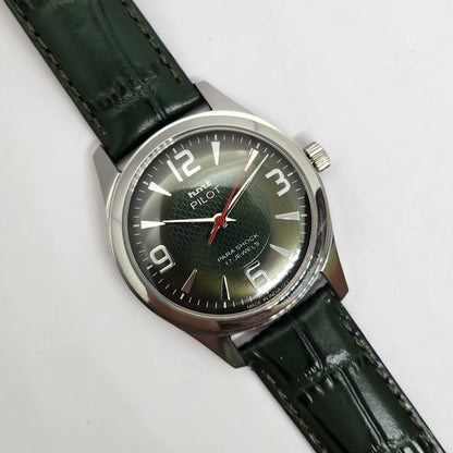 Vintage MOD HMT Pilot Hand Winding 17 Jewels Green Face Green Strap Men's Wrist Watch G28