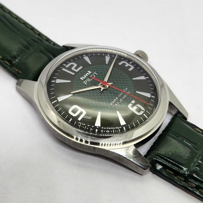 Vintage MOD HMT Pilot Hand Winding 17 Jewels Green Face Green Strap Men's Wrist Watch G28