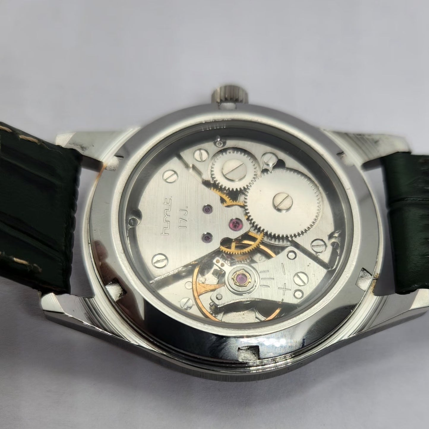 Vintage MOD HMT Pilot Hand Winding 17 Jewels Green Face Green Strap Men's Wrist Watch G28