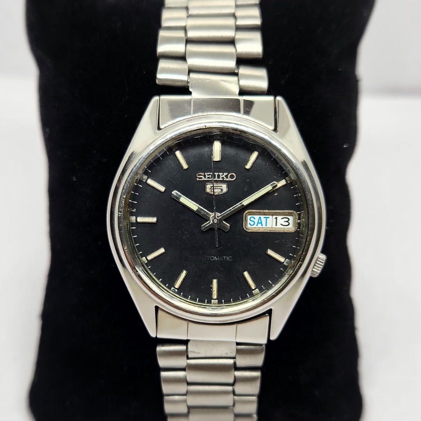 Vintage 1980 Original Seiko 5 Automatic 7S26-0530 Black Face 21 Jewels Day-Date Japanese Men's Wrist Watch OG288