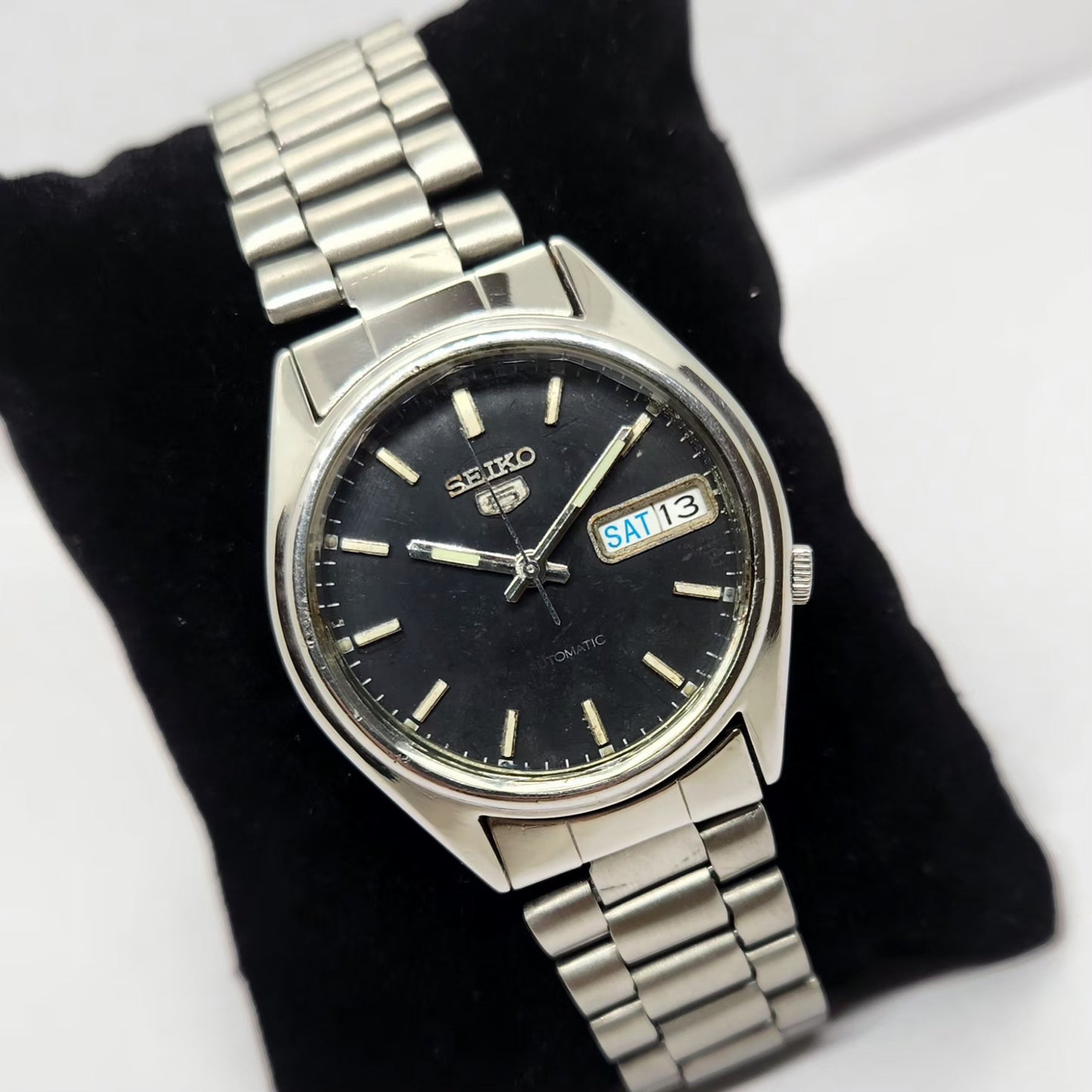 Vintage 1980 Original Seiko 5 Automatic 7S26-0530 Black Face 21 Jewels Day-Date Japanese Men's Wrist Watch OG288