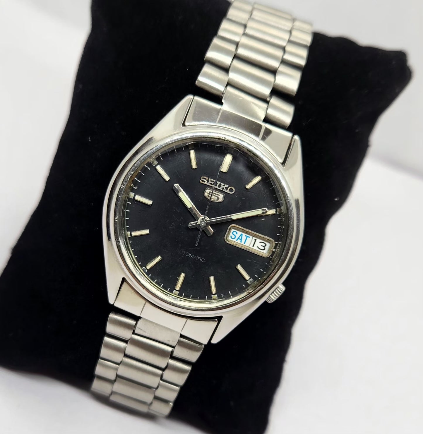 Vintage 1980 Original Seiko 5 Automatic 7S26-0530 Black Face 21 Jewels Day-Date Japanese Men's Wrist Watch OG288