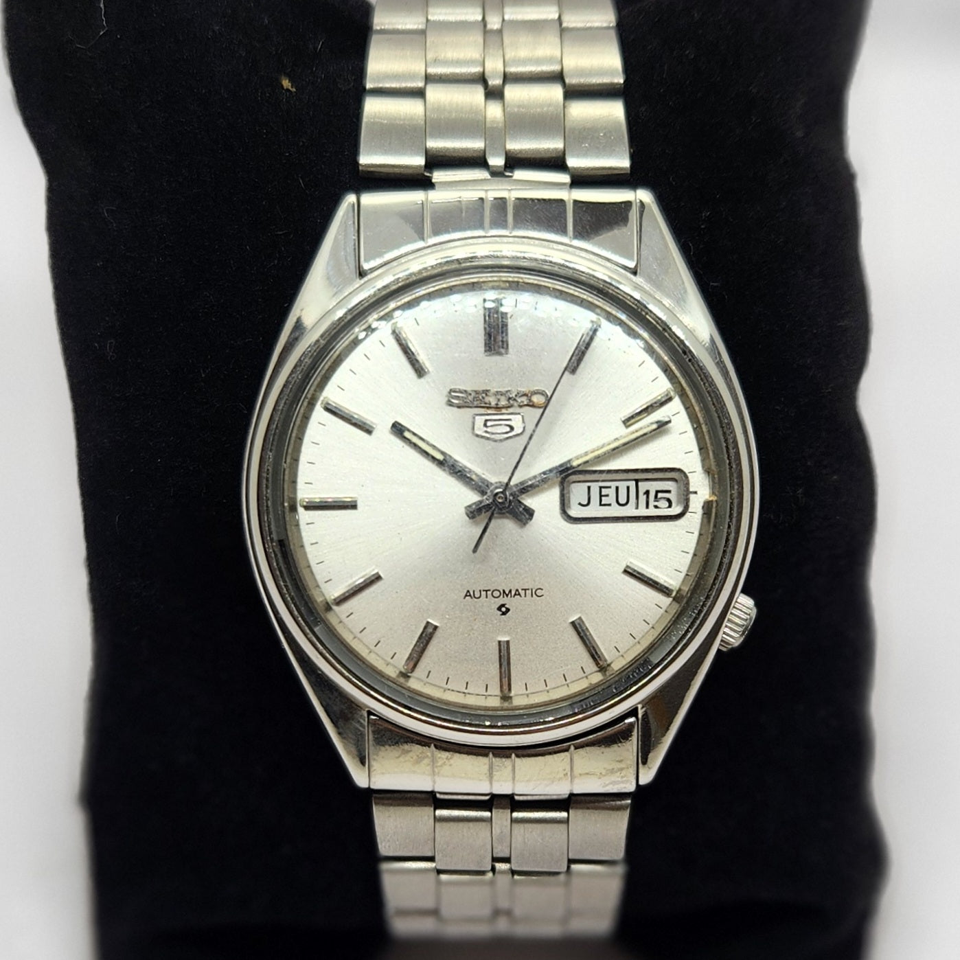 Vintage 1980 Original Seiko 5 Automatic 6309-7150 Silver face 17 Jewels Day-Date Japanese Men's Wrist Watch OG290