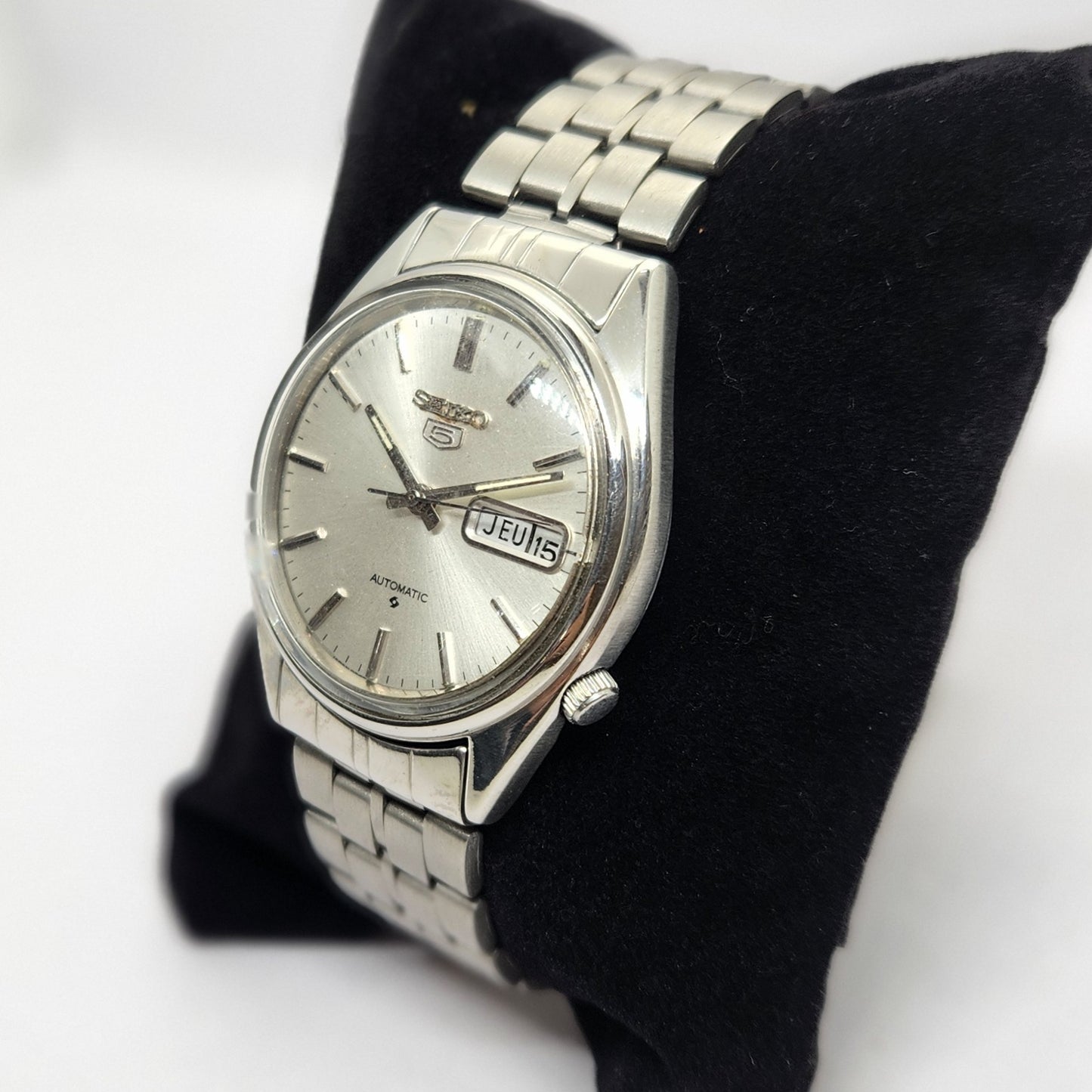 Vintage 1980 Original Seiko 5 Automatic 6309-7150 Silver face 17 Jewels Day-Date Japanese Men's Wrist Watch OG290
