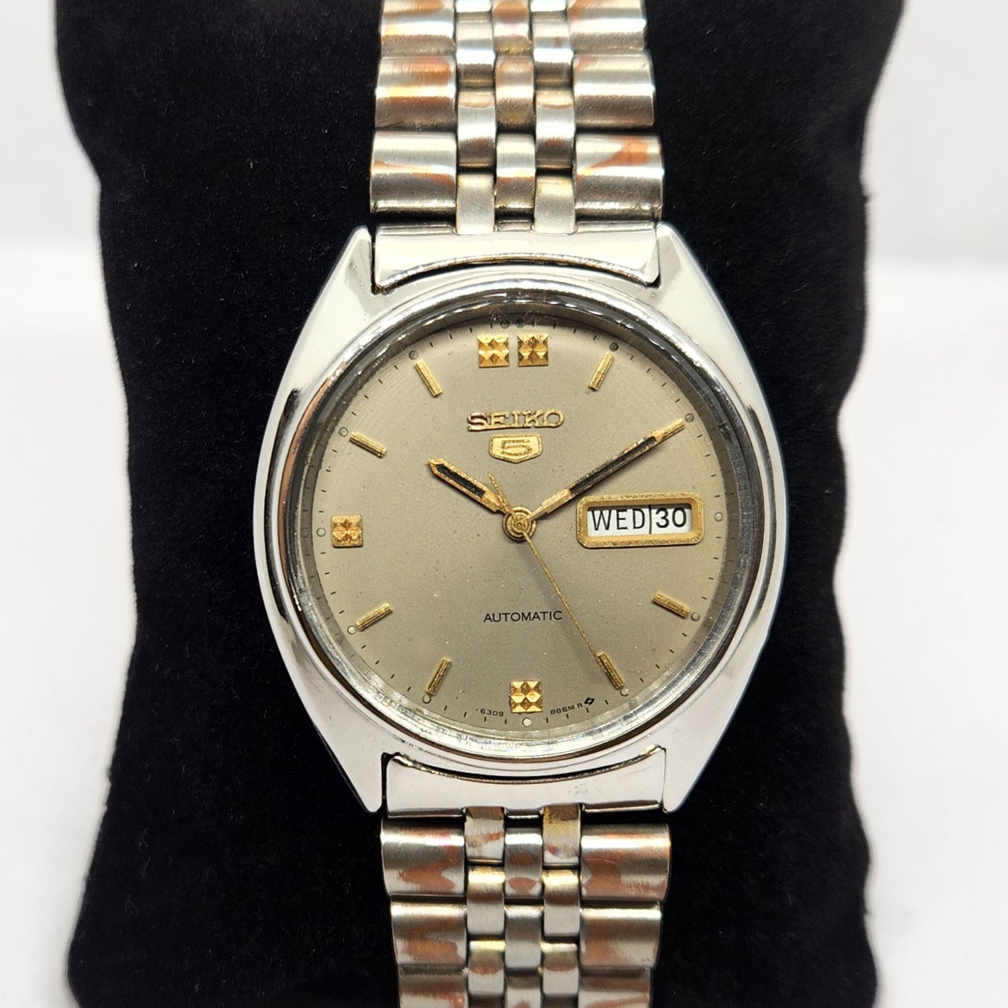 Vintage 1976 Original Seiko 5 Automatic 6309-8840 Grey face 17 Jewels Day-Date Japanese Men's Wrist Watch OG298