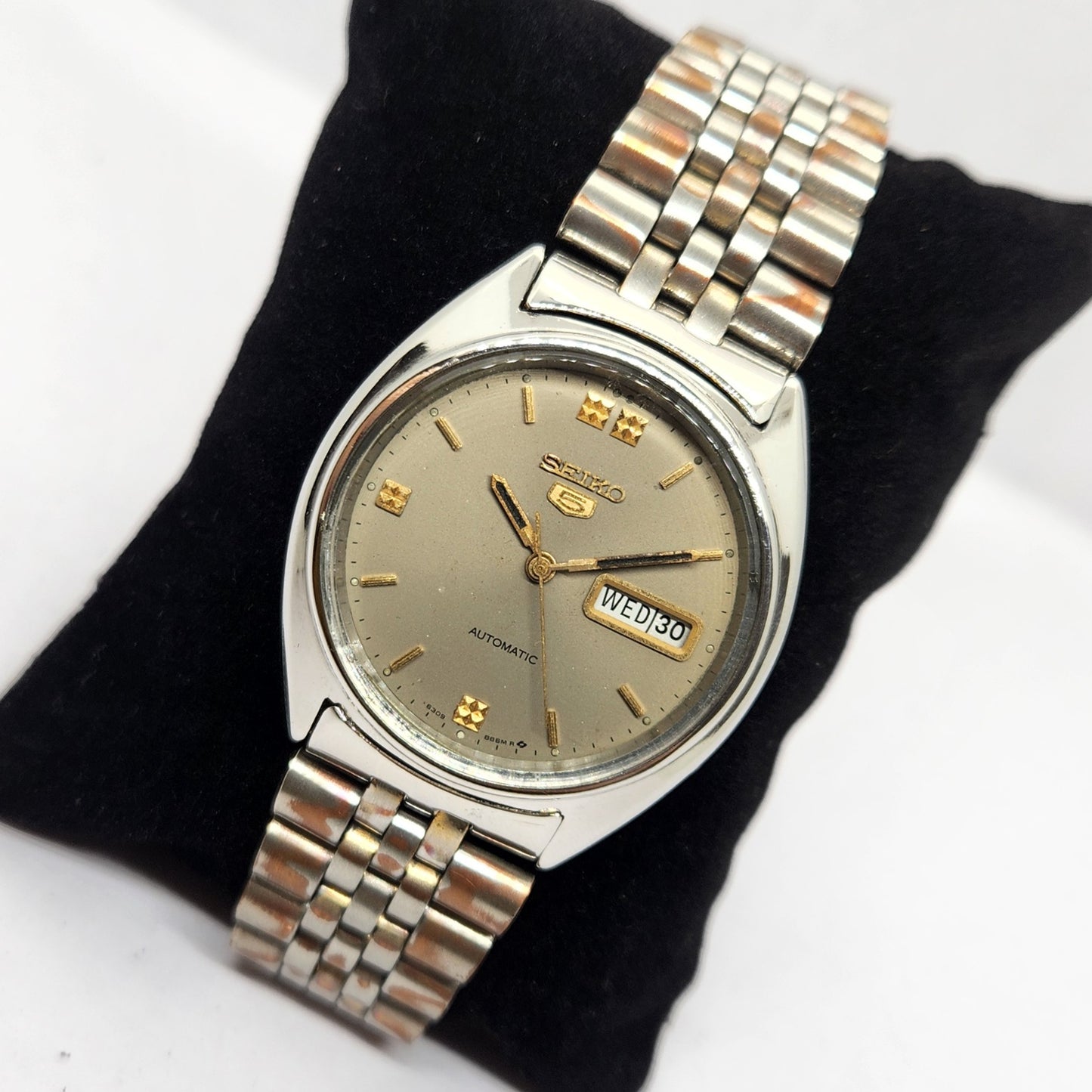 Vintage 1976 Original Seiko 5 Automatic 6309-8840 Grey face 17 Jewels Day-Date Japanese Men's Wrist Watch OG298