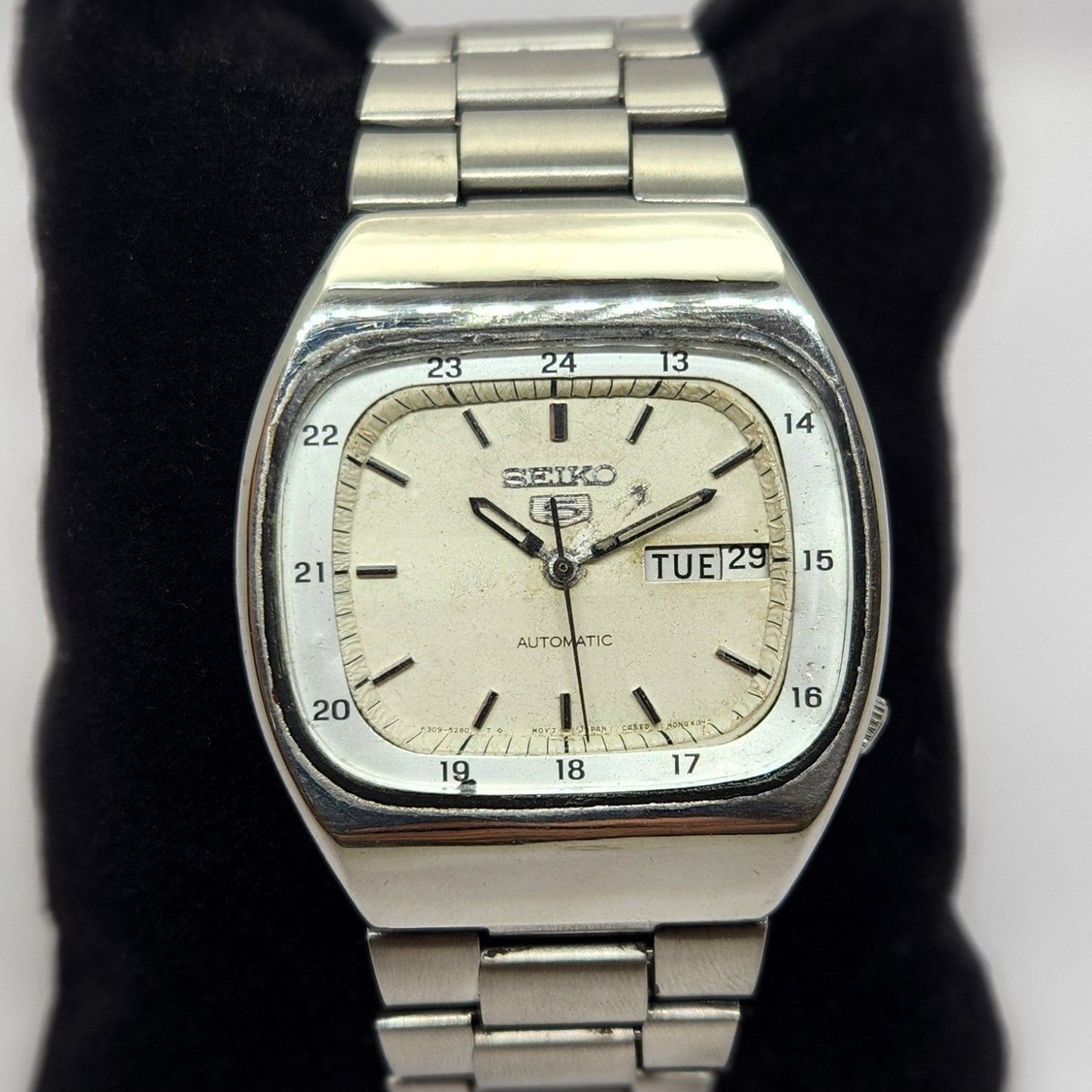 Vintage 1982 Original Seiko 5 Automatic 6349-5000 White face 23 Jewels Day-Date Japanese Men's Wrist Watch OG305