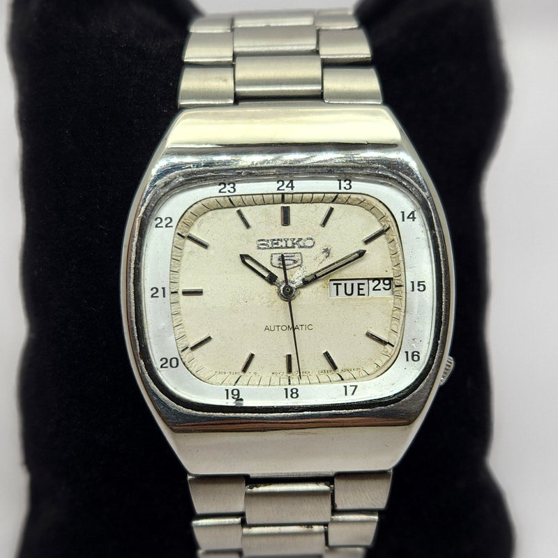 Vintage 1982 Original Seiko 5 Automatic 6349-5000 White face 23 Jewels Day-Date Japanese Men's Wrist Watch OG305