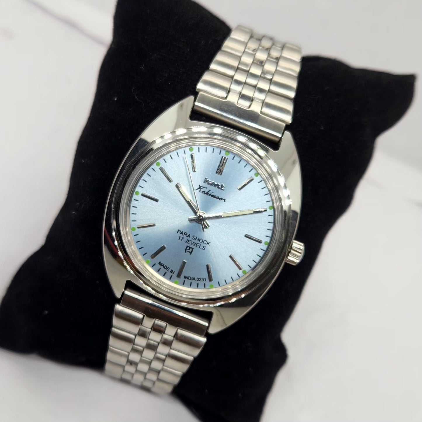 Vintage MOD HMT Kohinoor Hand Winding 17 Jewels Ice Blue Face Jubilee Bracelet Men's Wrist Watch