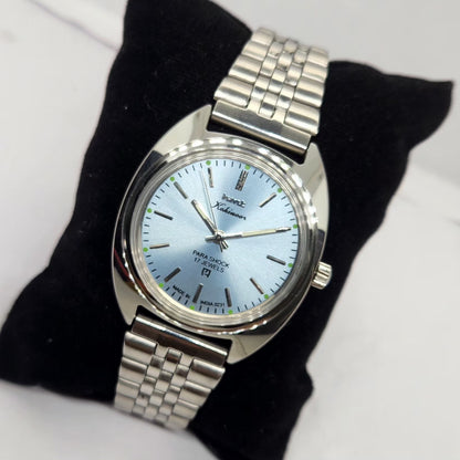 Vintage MOD HMT Kohinoor Hand Winding 17 Jewels Ice Blue Face Jubilee Bracelet Men's Wrist Watch