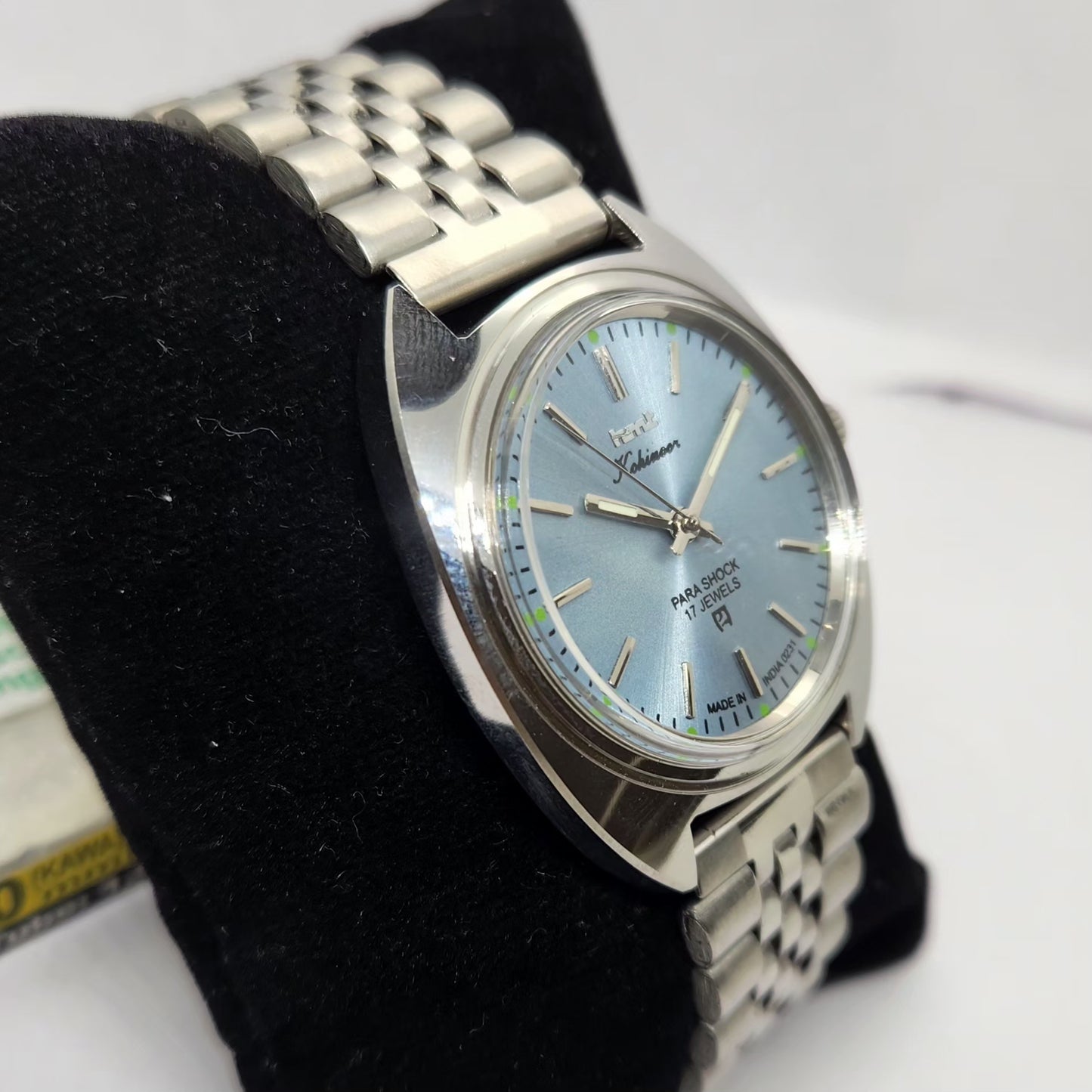 Vintage MOD HMT Kohinoor Hand Winding 17 Jewels Ice Blue Face Jubilee Bracelet Men's Wrist Watch