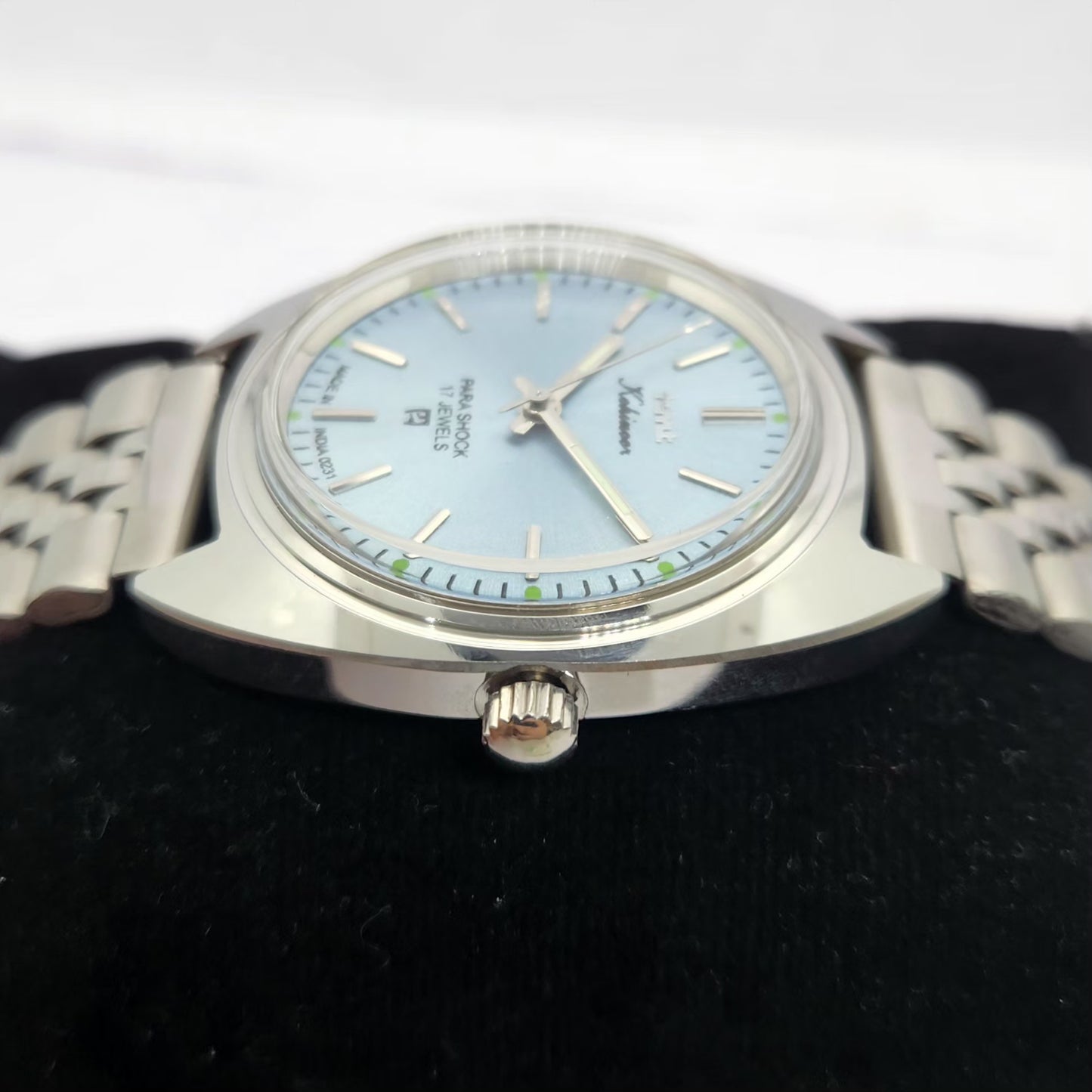 Vintage MOD HMT Kohinoor Hand Winding 17 Jewels Ice Blue Face Jubilee Bracelet Men's Wrist Watch