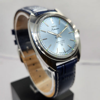 Vintage MOD HMT Kohinoor Hand Winding 17 Jewels Ice Blue Face Blue Strap Men's Wrist Watch