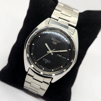 Vintage 1977 Original Seiko 5 Automatic 7019-8080 BlackFace 21 Jewels Day-Date Japanese Men's Wrist Watch OG313