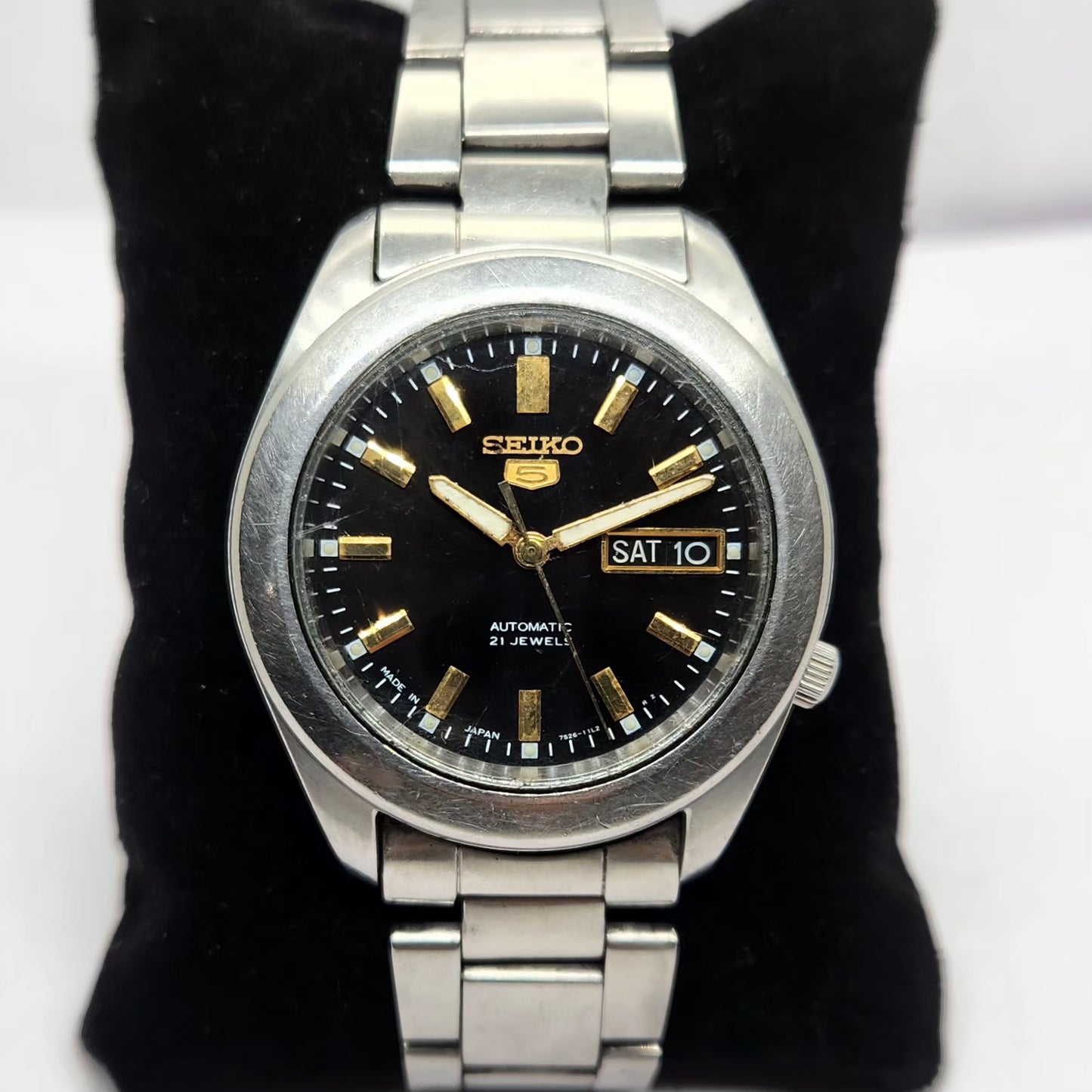 Vintage 1980 Original Seiko 5 Automatic 7S26-03X0 Black Face 21 Jewels Day-Date Japanese Men's Wrist Watch OG314