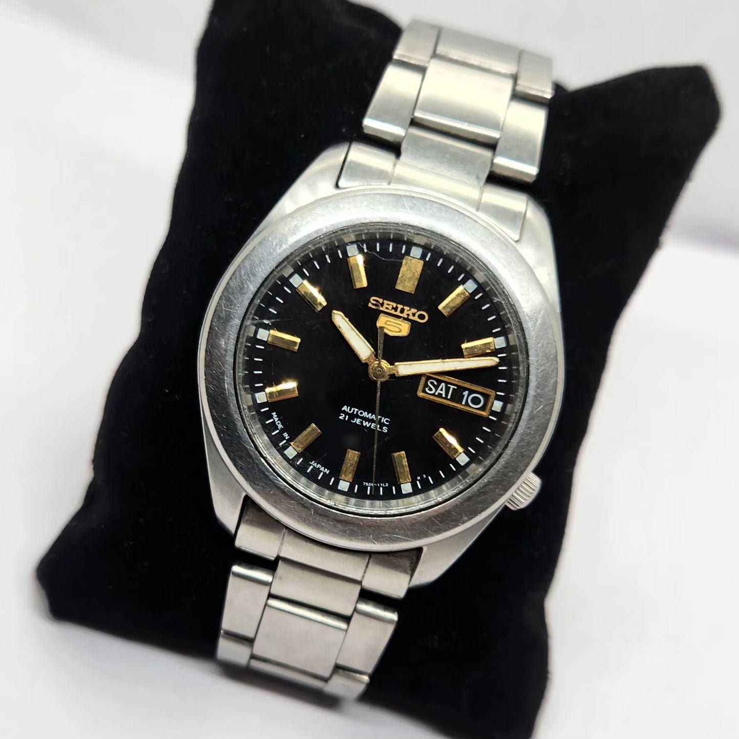 Vintage 1980 Original Seiko 5 Automatic 7S26-03X0 Black Face 21 Jewels Day-Date Japanese Men's Wrist Watch OG314