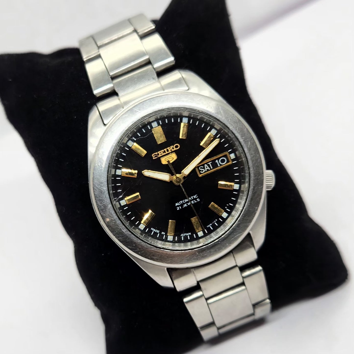 Vintage 1980 Original Seiko 5 Automatic 7S26-03X0 Black Face 21 Jewels Day-Date Japanese Men's Wrist Watch OG314