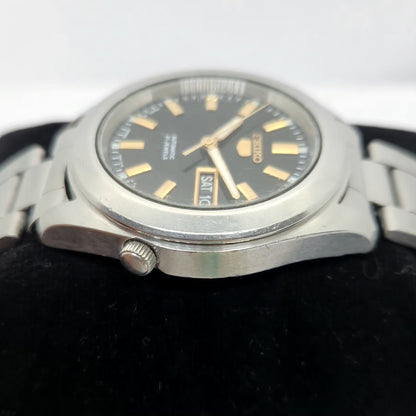 Vintage 1980 Original Seiko 5 Automatic 7S26-03X0 Black Face 21 Jewels Day-Date Japanese Men's Wrist Watch OG314
