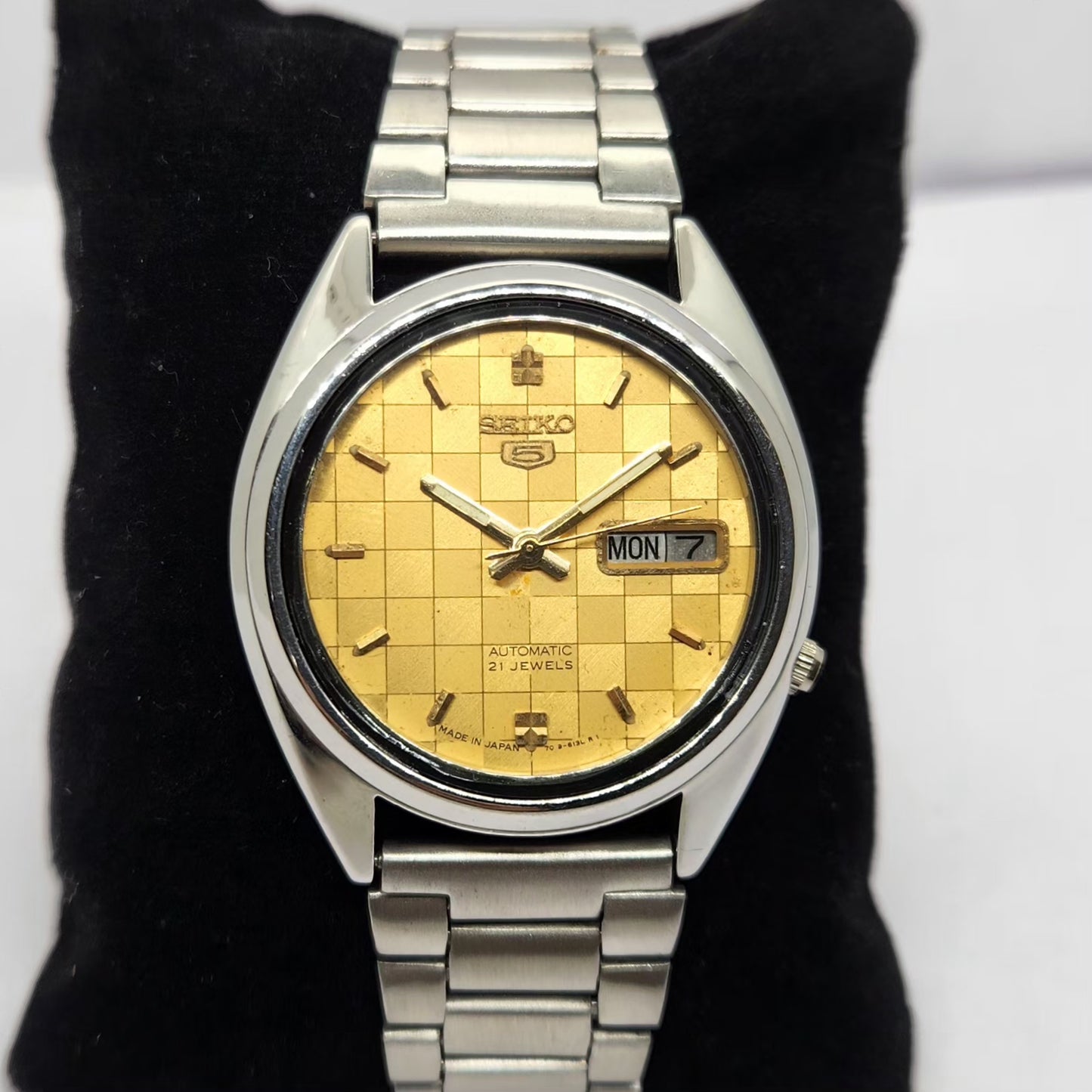 Vintage 1970 Original Seiko 5 Automatic 7019-8180 Gold Face 21 Jewels Day-Date Japanese Men's Wrist Watch OG316