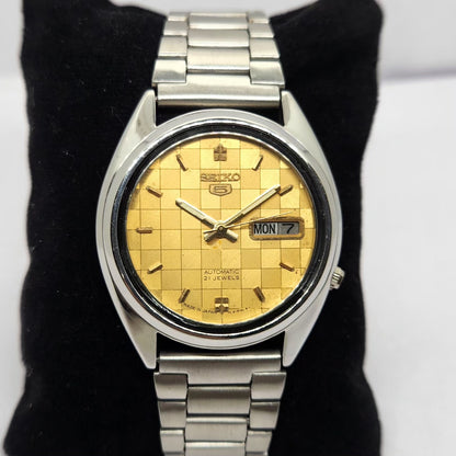Vintage 1970 Original Seiko 5 Automatic 7019-8180 Gold Face 21 Jewels Day-Date Japanese Men's Wrist Watch OG316