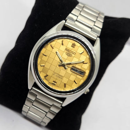 Vintage 1970 Original Seiko 5 Automatic 7019-8180 Gold Face 21 Jewels Day-Date Japanese Men's Wrist Watch OG316