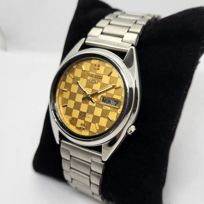Vintage 1970 Original Seiko 5 Automatic 7019-8180 Gold Face 21 Jewels Day-Date Japanese Men's Wrist Watch OG316