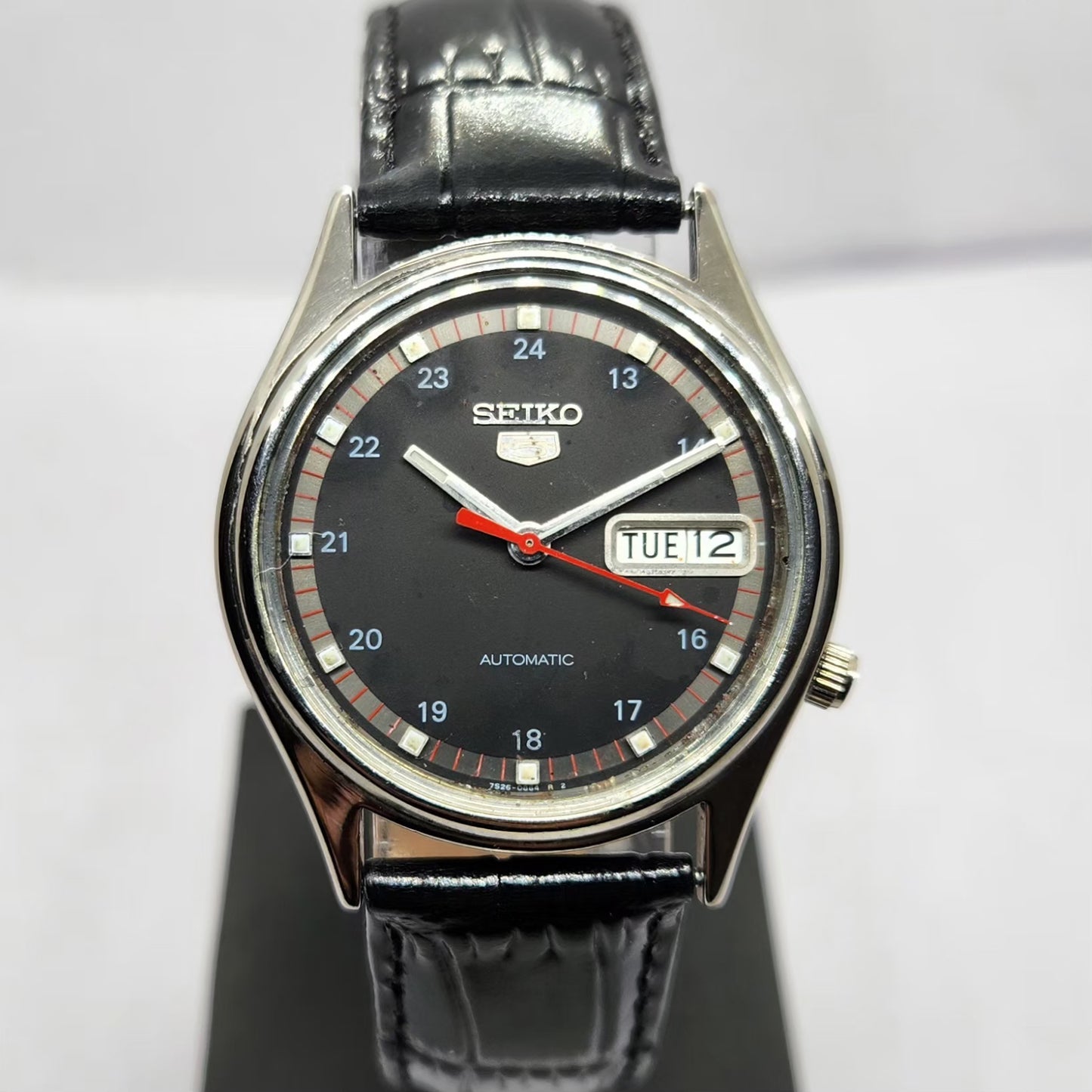 Vintage 1999 Original Seiko 5 Automatic 7S26-8760 Black Face 21 Jewels Day-Date Japanese Men's Wrist Watch OG317