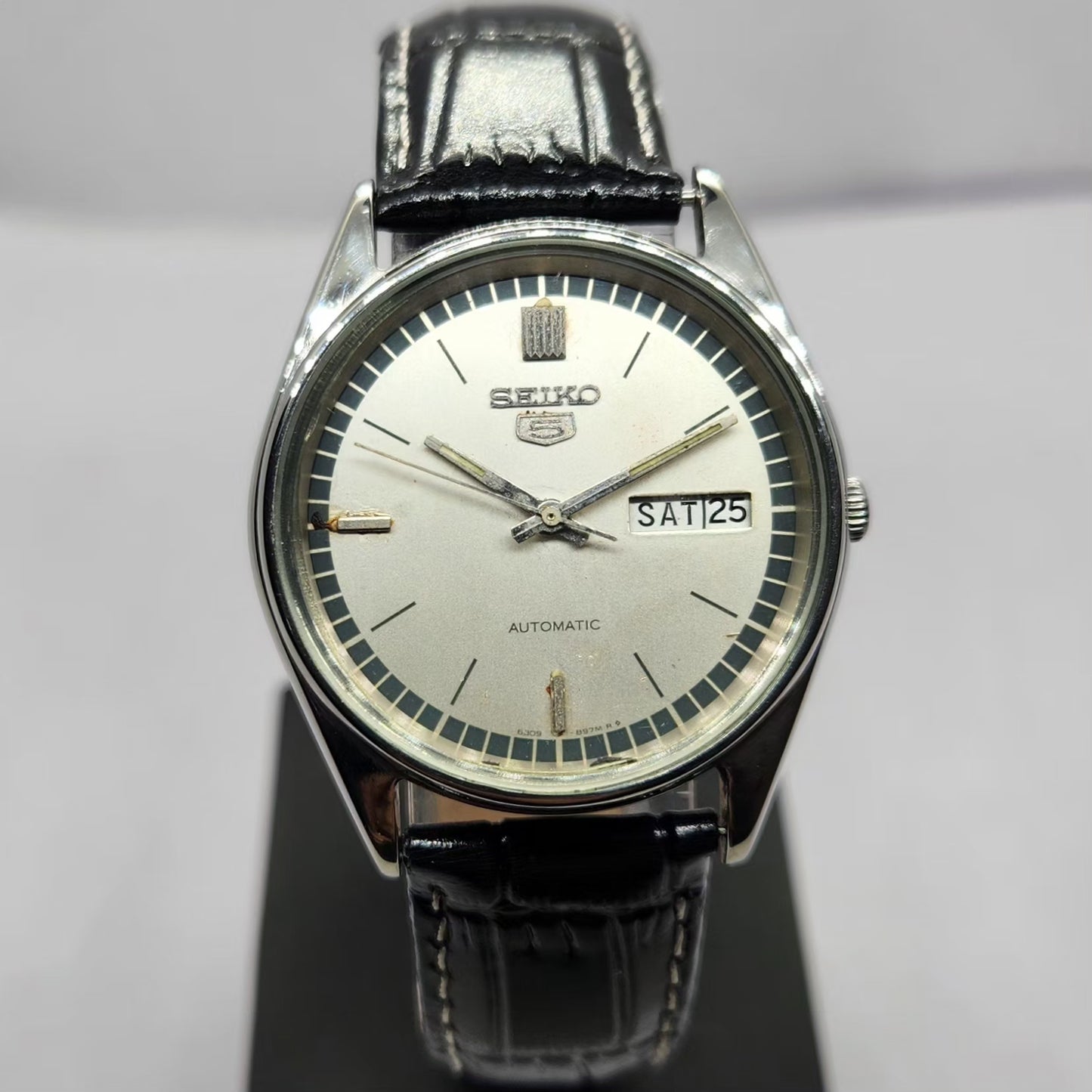 Vintage 1983 Original Seiko 5 Automatic 6309-8900 Silver Face 17 Jewels Day-Date Japanese Men's Wrist Watch OG318