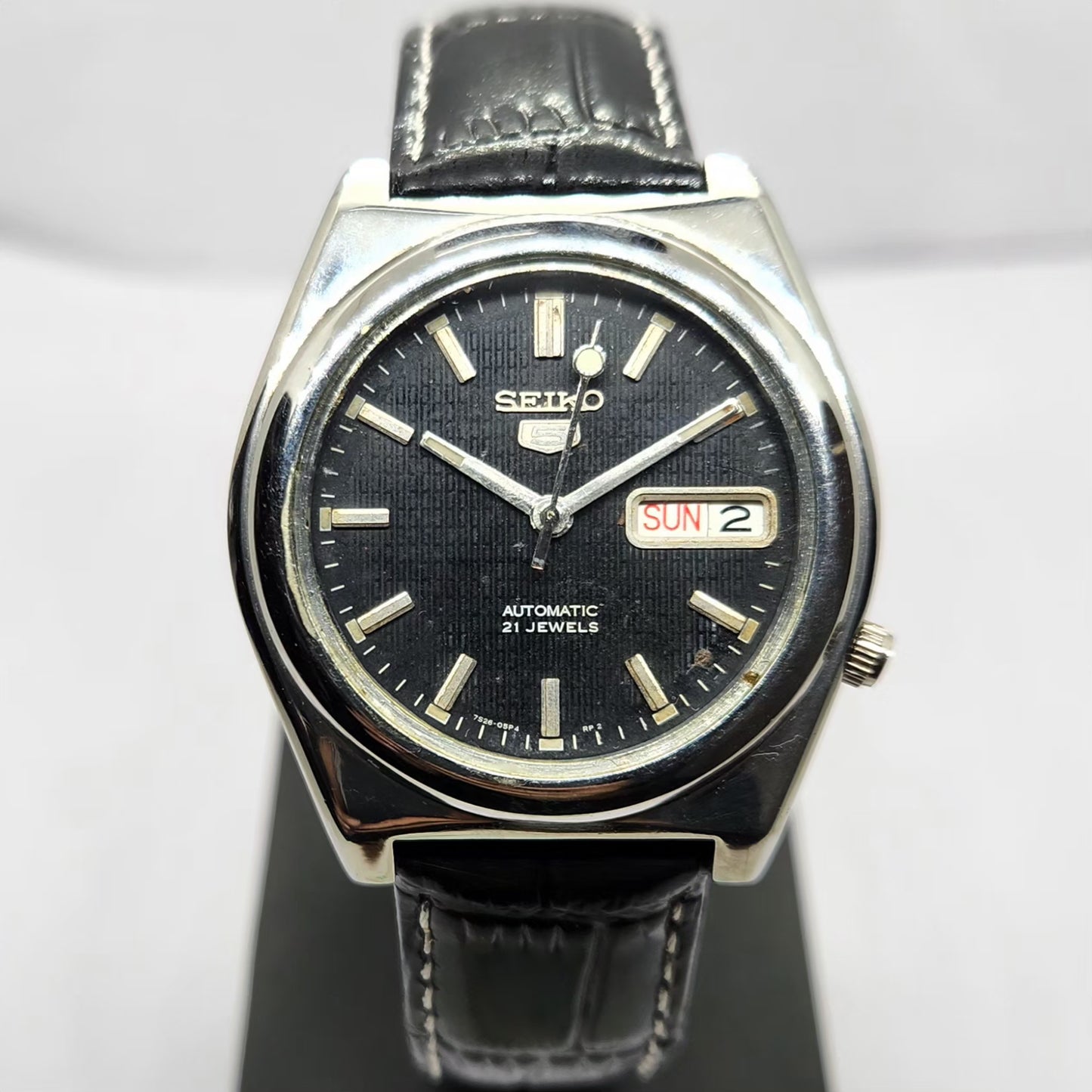 Vintage 1980 Original Seiko 5 Automatic 7S26-00Y0 Black Face 21 Jewels Day-Date Japanese Men's Wrist Watch OG320