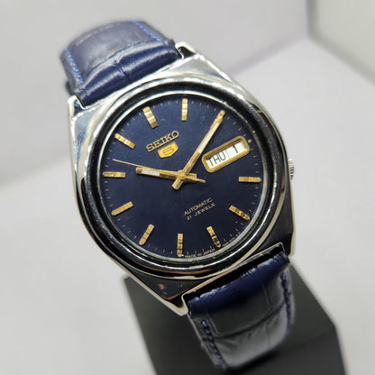 Vintage 1978 Original Seiko 5 Automatic 7S26-0530 Blue Face 21 Jewels Day-Date Japanese Men's Wrist Watch OG323