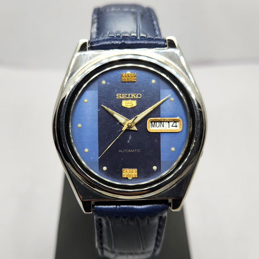 Vintage 1999 Original Seiko 5 Automatic 7S26-8760 Blue Face 21 Jewels Day-Date Japanese Men's Wrist Watch OG324