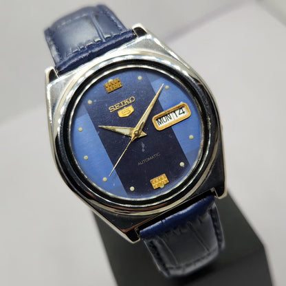 Vintage 1999 Original Seiko 5 Automatic 7S26-8760 Blue Face 21 Jewels Day-Date Japanese Men's Wrist Watch OG324