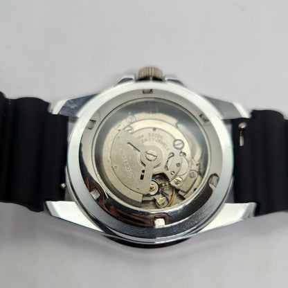 Vintage MOD Seiko Sports Automatic Cal. 6309 17 Jewels White Face Black Silicone Strap Rotating Bezel Men's Wrist Watch P1