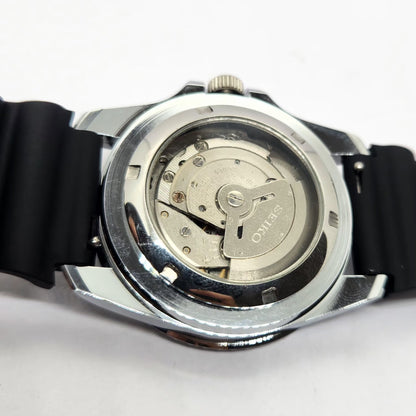 Vintage MOD Seiko Sports Automatic Cal. 6309 17 Jewels Black Face Black Silicone Strap Rotating Bezel Men's Wrist Watch P4