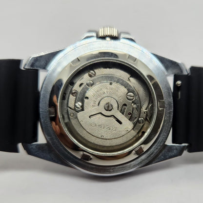 Vintage MOD Seiko Sports Automatic Cal. 6309 17 Jewels Green Face Black Silicone Strap Rotating Bezel Men's Wrist Watch P5