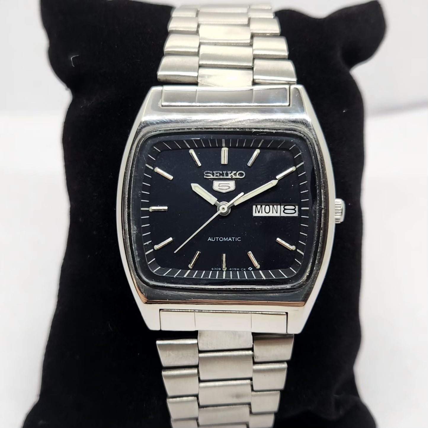 Vintage 1976 Original Seiko 5 Automatic 6309-8220 Black Face 17 Jewels Day-Date Japanese Men's Wrist Watch OG325